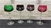 4 Vintage Crystal Colored Wine Glasses 8" Tall Pin