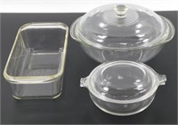 * 2 Vintage Clear Pyrex Dishes with Lids & Loaf