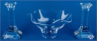 Orrefors Crystal Candlesticks & Pearce Glass Bowl