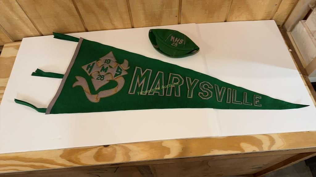 1928  Marysville H.S. pennant & beanie cap