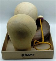 (E) Wig Mannequins, Wooden Block Hat &