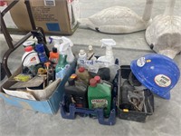 Hard hat, cleaning supplies, engine oils and misc