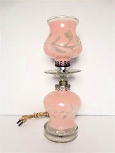 Pink Glass Electrified Oil Lamp