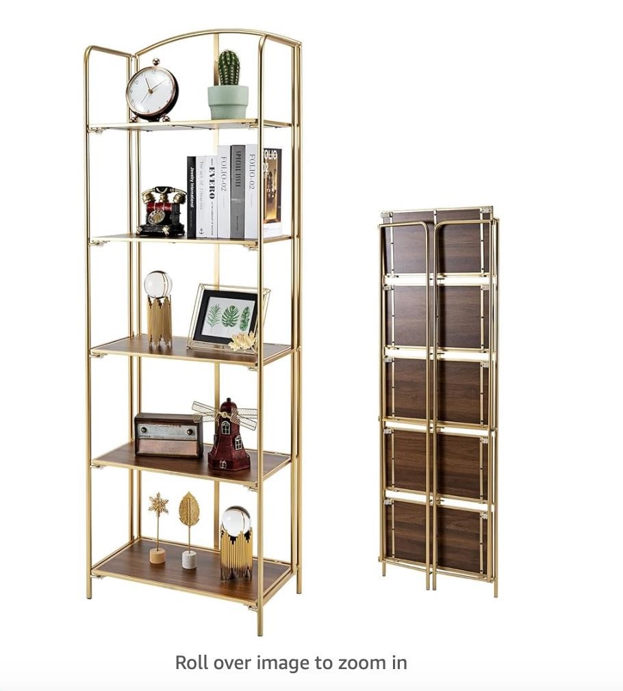 Crofy No Assembly Folding Bookshelf  5 Tier