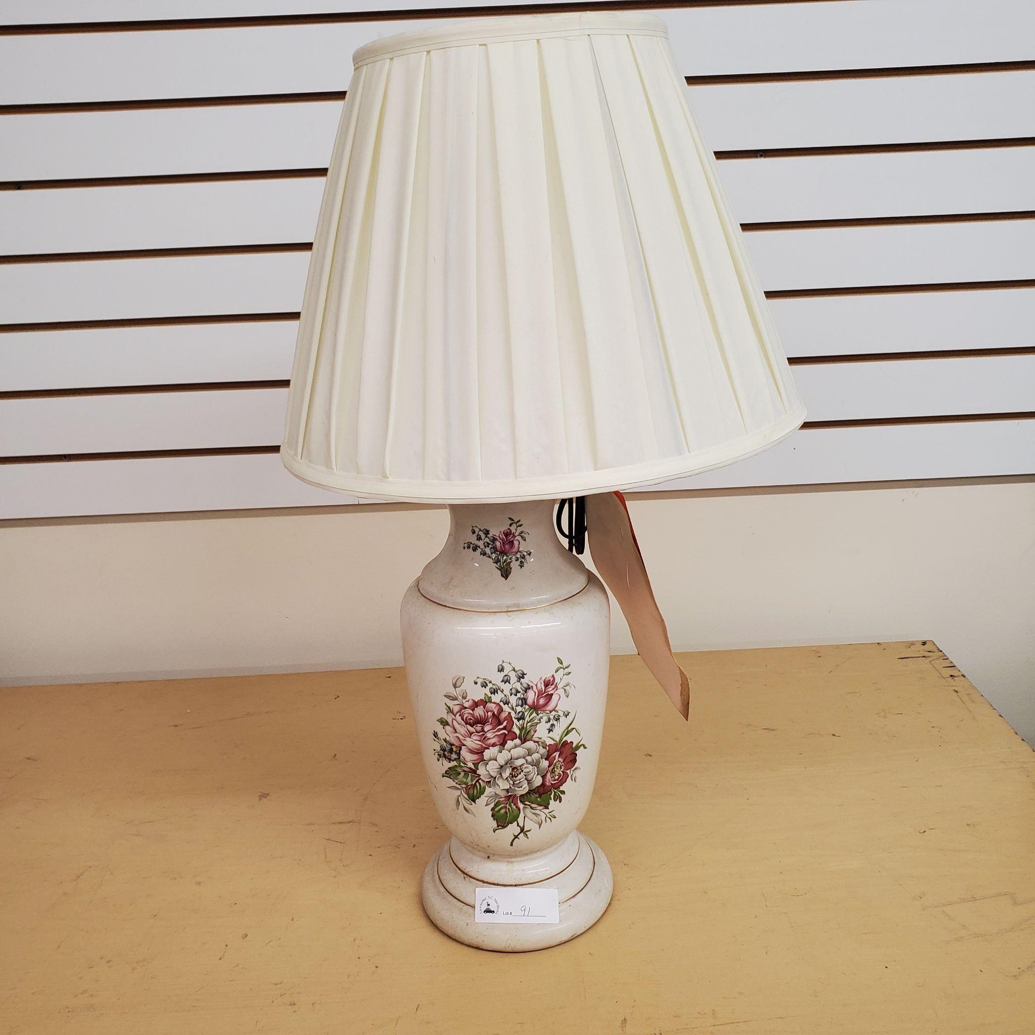 White Table Lamp with Flower Design