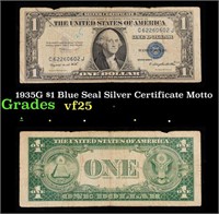 1935G $1 Blue Seal Silver Certificate Grades vf+ M