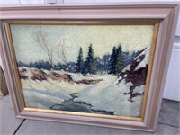Framed Winter Landscape Painting by U. Pickering