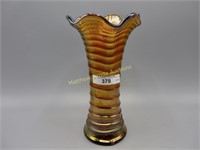 Imp 7.75" amber Ripple vase w 3" base