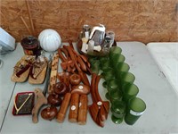 GREEN CUPS, WOODEN SPOONS AND MISC ITEMS