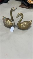 Two Brass Swans