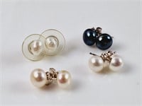 4 Sets Pearl & Sterling Silver Earrings