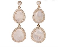 6.35 Ct Diamond Moonstone Earrings 14 Kt