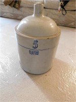 Five gallon Blue Band stoneware jug