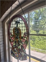 Peacock design stain glass hanging