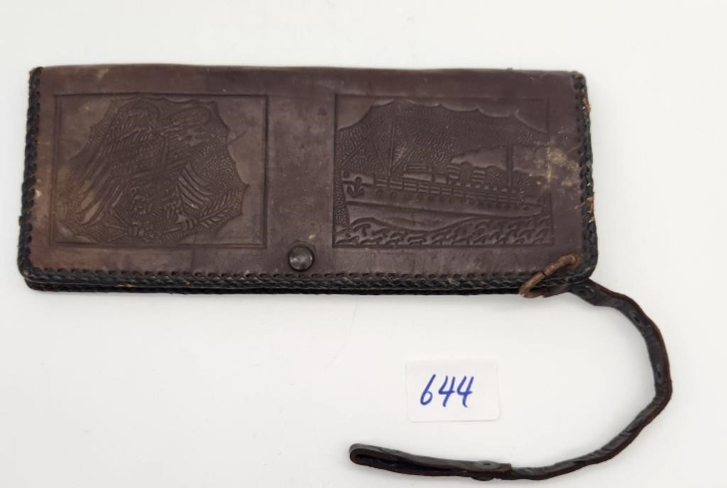 Vintage Hand Tooled Mens Leather Wallet