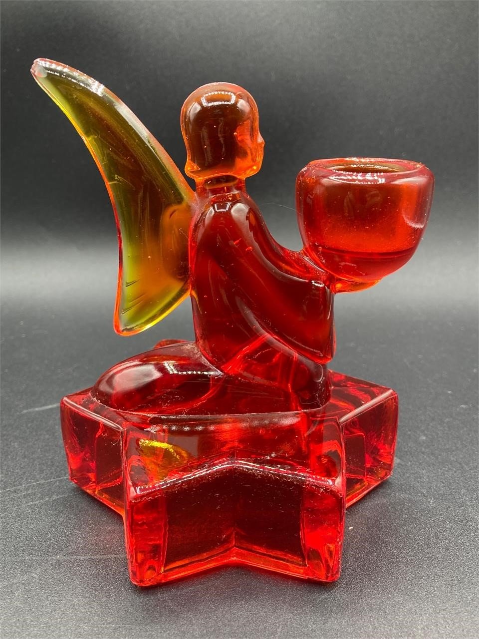 L.E. Smith Ruby Glass Angel Candle Holder
