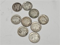9 Silver Dime Coins