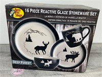 New 16 pc stoneware Moose cabin plate set