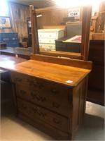 Vintage Carved Detail Oak Dresser and Mirror