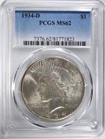 1934-D PEACE DOLLAR, PCGS MS-62