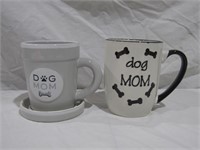 2- Dog Mom Coffee Mugs 1 w/ Coaster