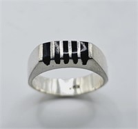 Sterling Silver Onyx Bar Inlay Modernist Ring