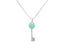 Tiffany & Co. Blue Enamel Heart Key Necklace