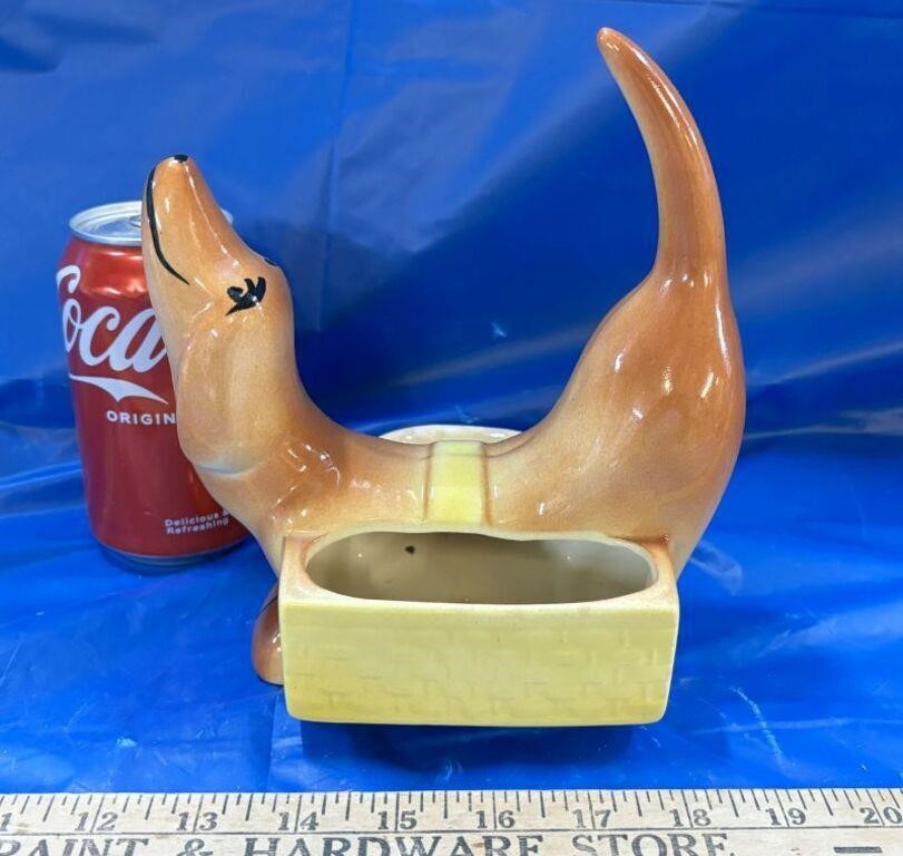 Vintage Ceramic Dachshund Basket Planter