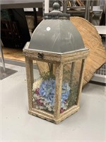 Large lantern with artificial flowers and battery