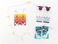 3 Pairs of unique designer earrings and a freshwat