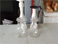 Fostoria Baroque & wood candle stands