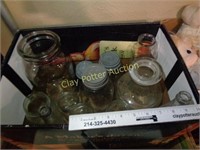 BOX LOT - Old Glass Jars & More