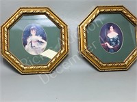 2- ornate framed prints 8.5" x  8.5"