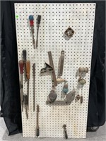24" X 48" PEG BOARD WITH PLUMB BOBS, CHALK LINES,