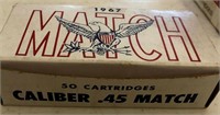 Box of 1967 Match Caliber 45 Match 50 Cartridges