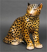 Italian Hand-Painted Ceramic Leopard Sculpture