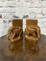 Wood Carved Elephant Bookends