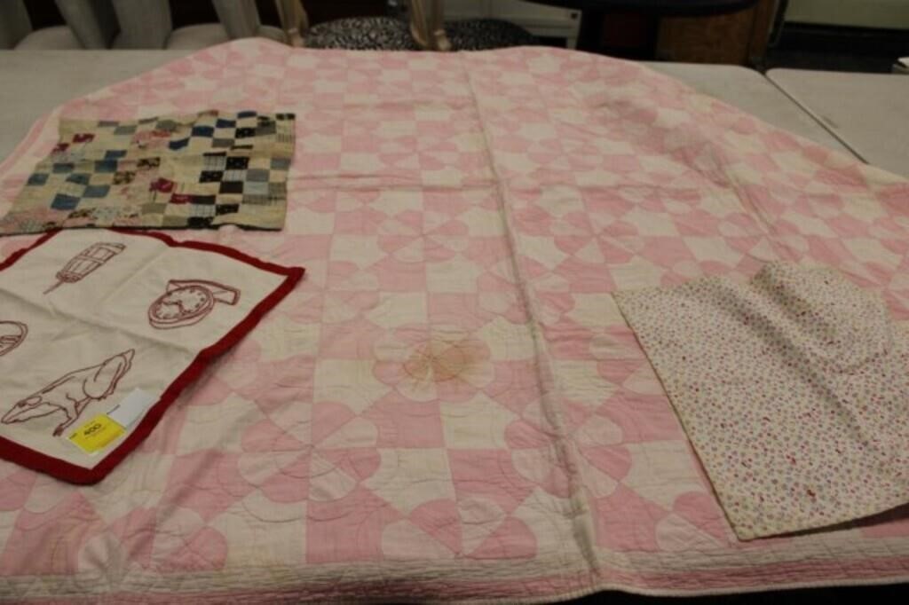 Handmade Quilt Pink Flower 64" x 75" w/ 3 extra