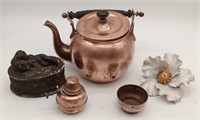 (V) Copper Tea Pot , Art Deco Black Box ,Flower
