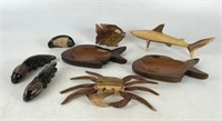 Polished Wood & Stone Sea Creatures Sculptures