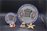 2 Plate and 3 ornaments from Holy Land