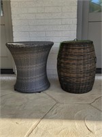 Wicker Patio Table & Basket w Lid for Pool Towels