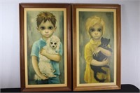 "Big Eyes Boy" & "Big Eyes Girl" Paintings by Kean