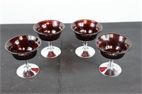Set of Four Ruby Glass Stemmed Goblets (1 of Threa