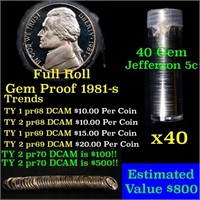 Gem Proof Roll 1981-s Jefferson nickel 5c, 40 piec