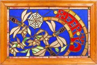 Vintage Stained Glass Dragonfly Beer Sign