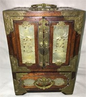 Oriental Jewelry Cabinet With Carved Jade Inserts