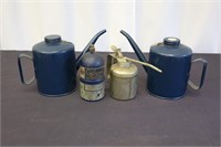 Four Metal Oil Dispensers & Spray Can