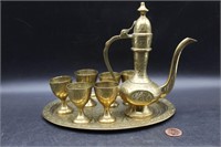 8 Pc. Etched Turkish-Style Brass Coffee/Tea Set