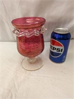 Cranberry Art Glass Footed Vase 6 1/2" tall